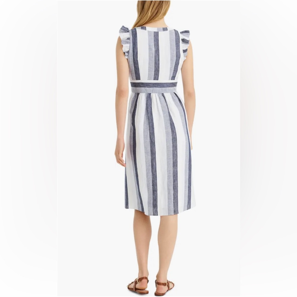 J.Crew Point Sur Button-front linen midi dress in faded indigo stripe size 10 - Picture 2 of 11